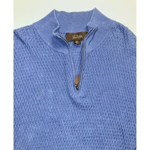 Tasso Elba 1/4 Zip Sweater Mens XXL Blue Cotton Waffle Knit Pullover Golf Preppy